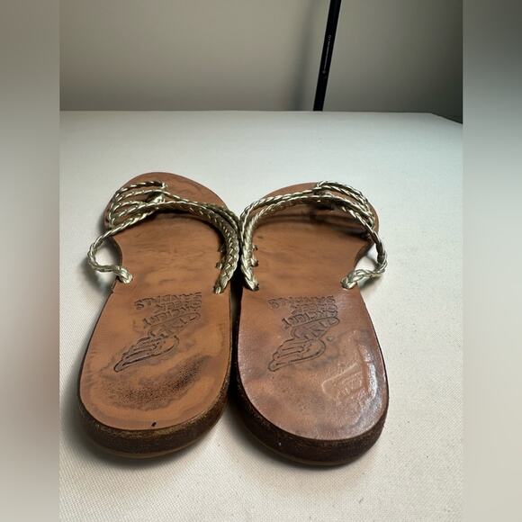 Ancient Greek Sandals Amalia Gold Silver Metallic Braided Straps Size 40/ US 8 - Picture 2 of 5